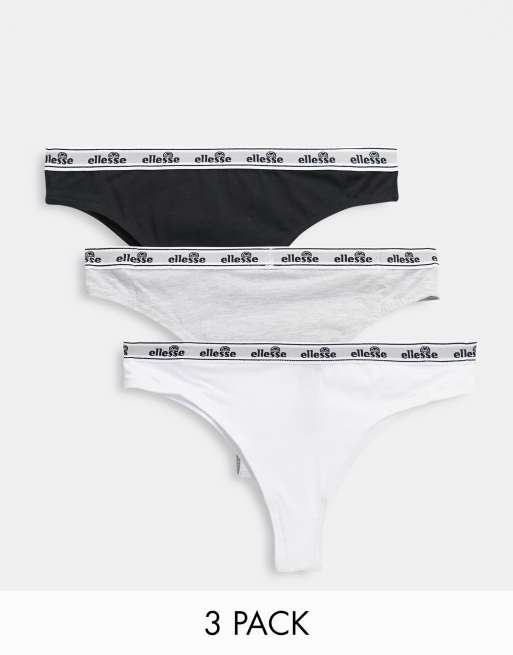 Ellesse 3 pack thongs in black white and grey