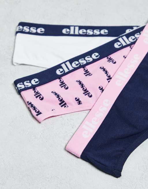 Ellesse 3 pack thongs in white navy pink printed, 4 of 4