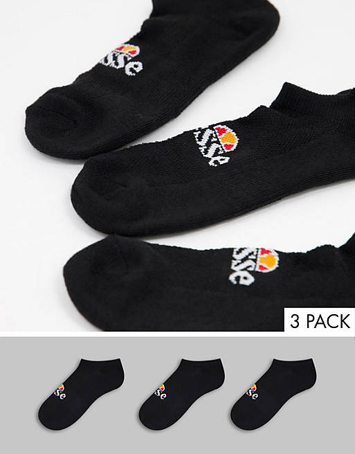 ellesse 3 pack trainer socks in black