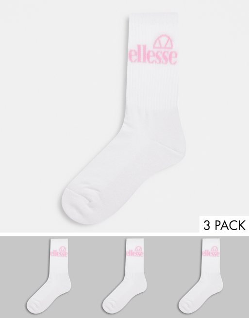 ellesse – 3er-Pack Socken in Weiß und Rosa, exklusiv bei ASOS