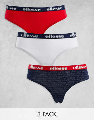 ellesse - 3er-Pack Tangas mit Logobund in Marineblau, Weiß und Rot