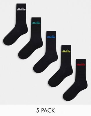 Ellesse 5 pack logo sports socks in gift box in black