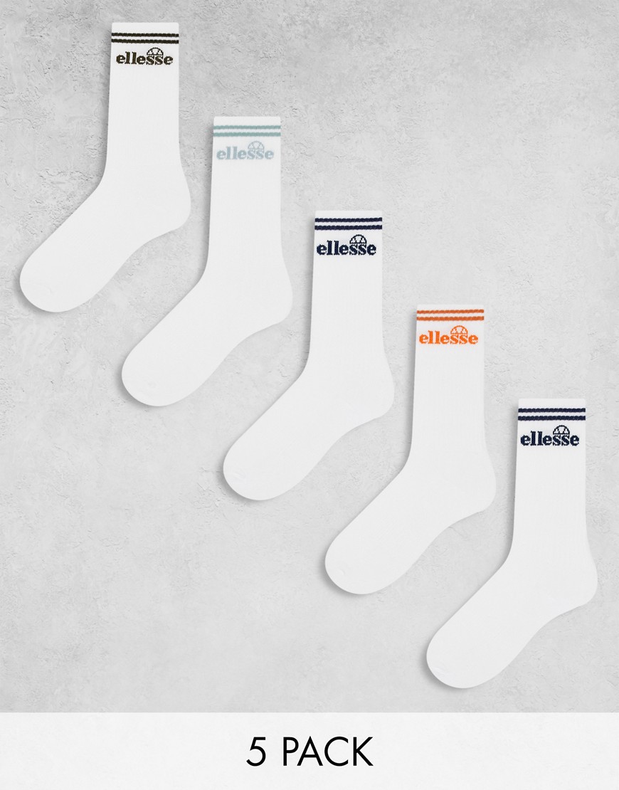 Ellesse 5 pack logo sports socks in gift box in white