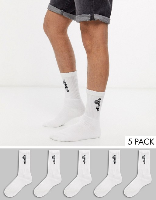 Ellesse 5 pack sports socks in white