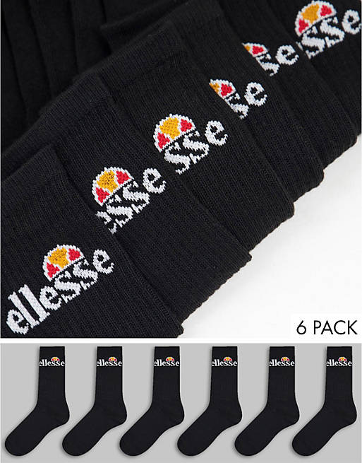 ellesse 6 pack logo crew socks in black