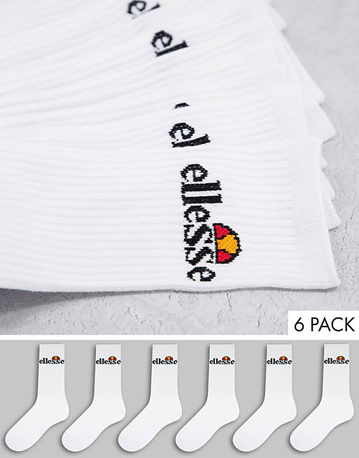 ellesse 6 pack logo crew socks in white