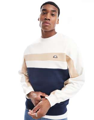 ellesse ellesse Andora chest stripe sweatshirt in off white and navy