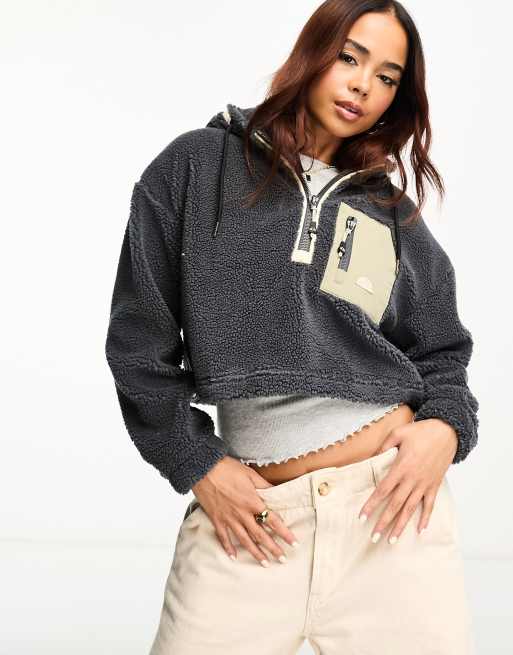 ellesse – Angelis – Mörkgrå fleece med huva och 1/4-lång dragkedja 