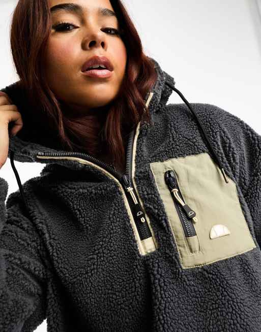 ellesse – Angelis – Mörkgrå fleece med huva och 1/4-lång dragkedja , 3 av 4