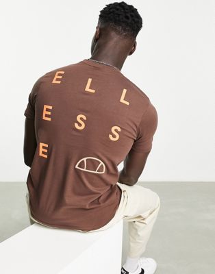 ellesse back print t-shirt in brown