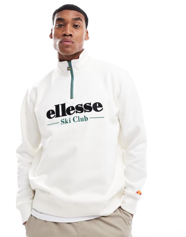ellesse Baleor quarter zip sweat in off white | ASOS