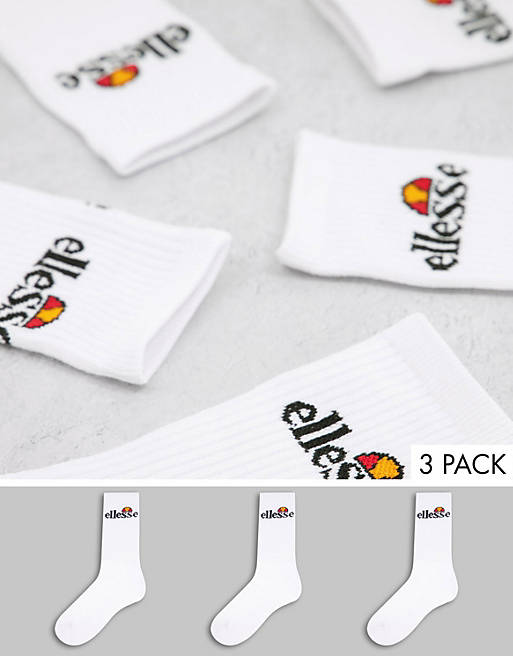ellesse Bisba 3 pack logo crew socks in white