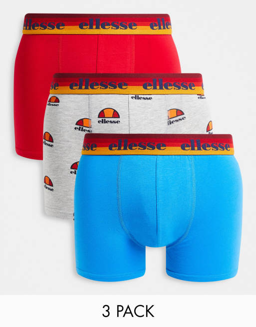 ellesse Boxershorts in bedrucktem Grau und einfarbigem Rot/Blau im