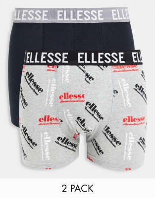 ellesse– Boxershorts in Schwarz und Grau mit durchgehendem Aufdruck im 2er-Pack