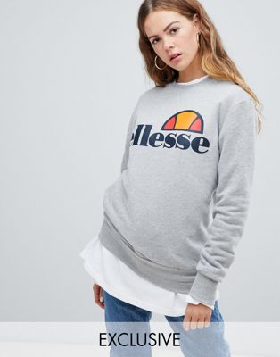 Ellesse Oversized Crew Neck Sweatshirt With Front Logo-gray | ModeSens