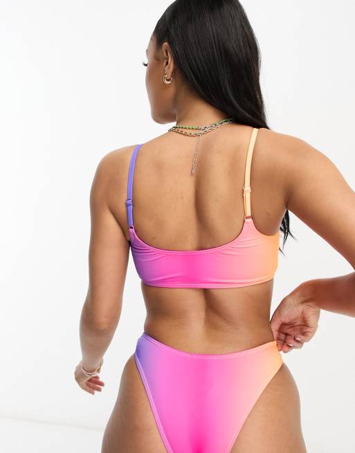 ellesse Lemino bikini bottom in pink and orange fade-Multi