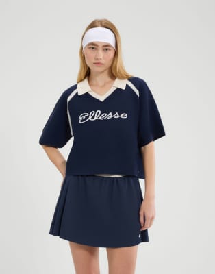 Ellesse Brunelli Short Sleeve Knitted Polo In Blue