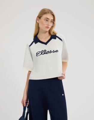 Ellesse Brunelli Short Sleeve Knitted Polo In White