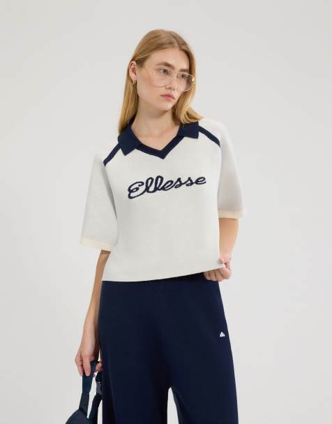 ellesse Brunelli short sleeve knitted polo in off white - view 1