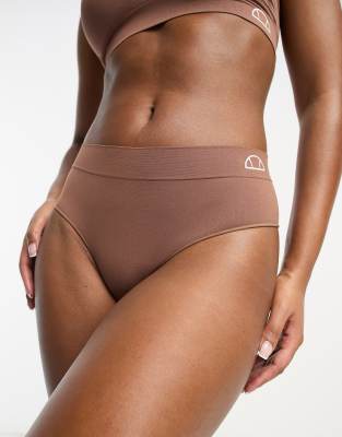 ellesse - Bustier und hochtaillierter Tanga mit nahtlosem Design in Braun-Brown