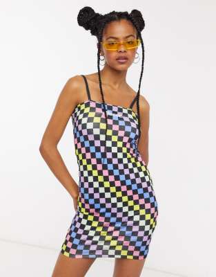 checkerboard overall dress