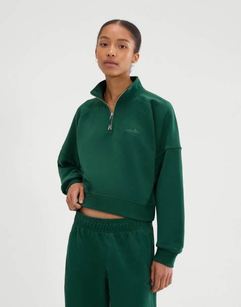 ellesse Carrera 1/4 zip sweatshirt in dark green - view 1