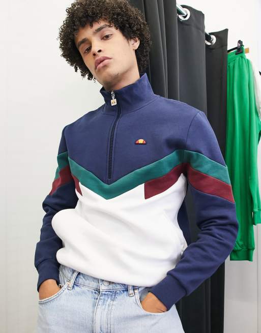 ellesse chevron blocked half zip sweat with logo in navy ASOS