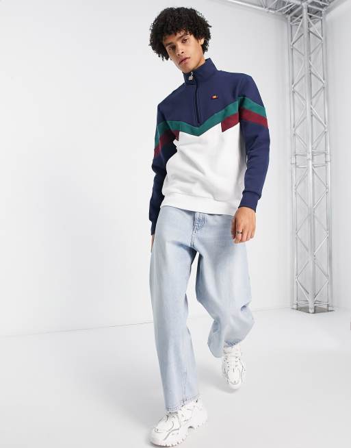 ellesse chevron blocked half zip with logo in navy ASOS