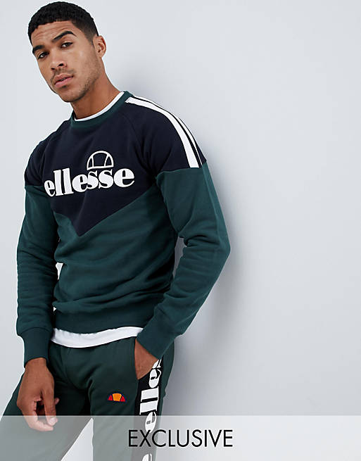 ellesse chevron sweatshirt with side stripe in green | ASOS
