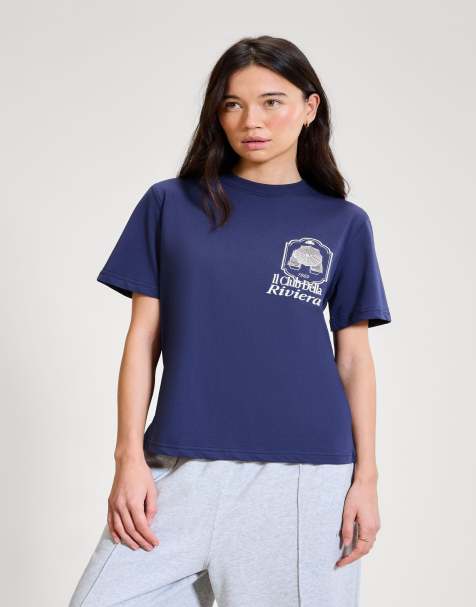 ellesse Citronello tee in dark blue/off white
