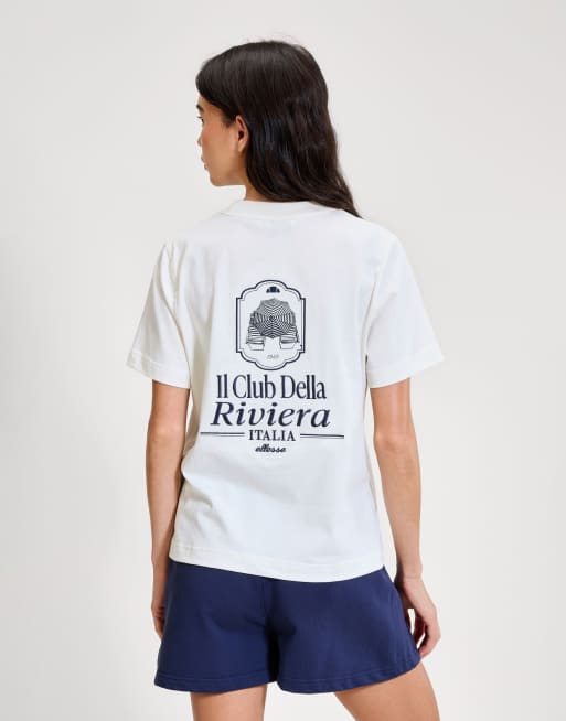 ellesse Citronello tee in off white/dark blue, 2 of 4