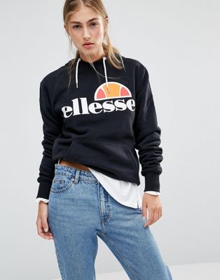 Ellesse Classic Oversized Pullover Hoodie With Front Logo-Black