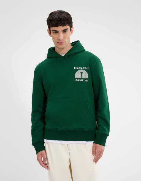 ellesse Club di corsa long sleeve graphic hoodie in dark green - view 1