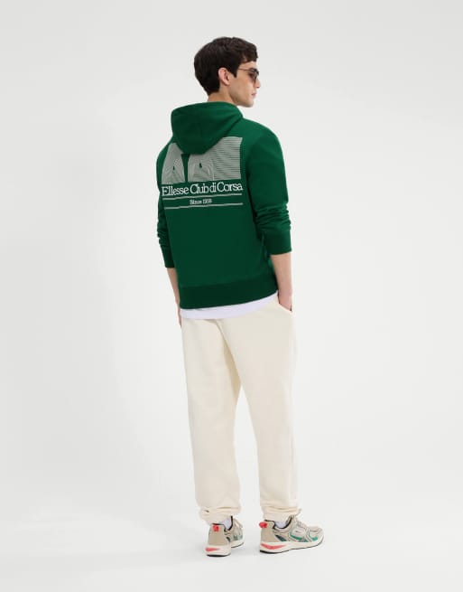 ellesse Club di corsa long sleeve graphic hoodie in dark green, 2 of 4