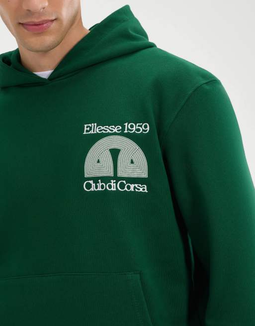 ellesse Club di corsa long sleeve graphic hoodie in dark green, 3 of 4