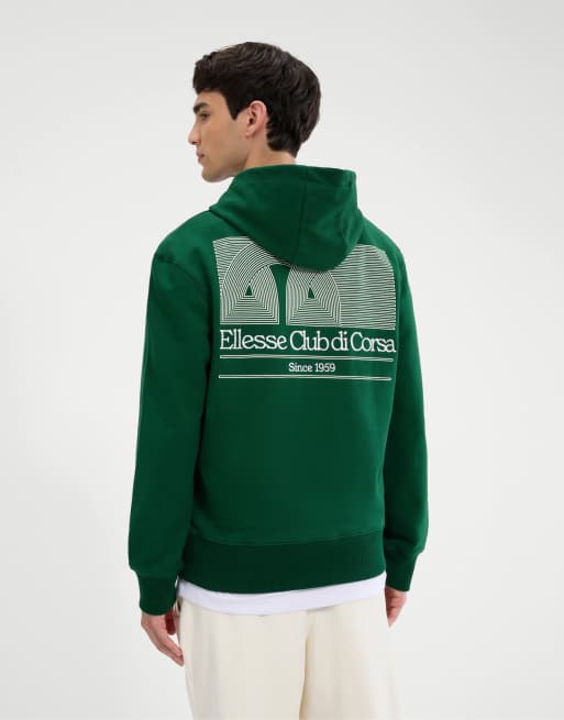ellesse Club di corsa long sleeve graphic hoodie in dark green, 4 of 4