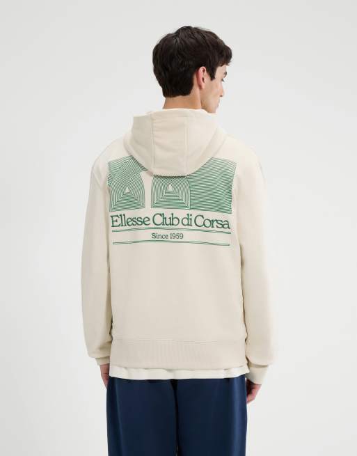 ellesse Club di corsa long sleeve graphic hoodie in off white in off white