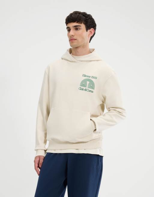ellesse Club di corsa long sleeve graphic hoodie in off white, 2 of 4