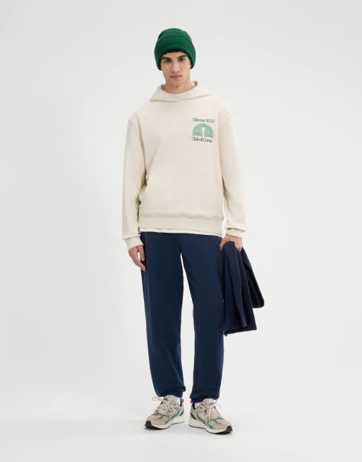 ellesse Club di corsa long sleeve graphic hoodie in off white, 4 of 4