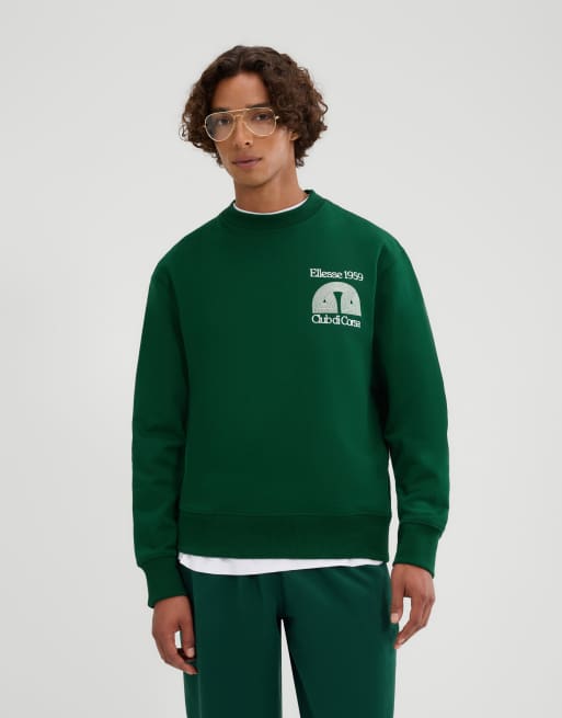ellesse Club di corsa long sleeve graphic sweatshirt in dark green in dark green