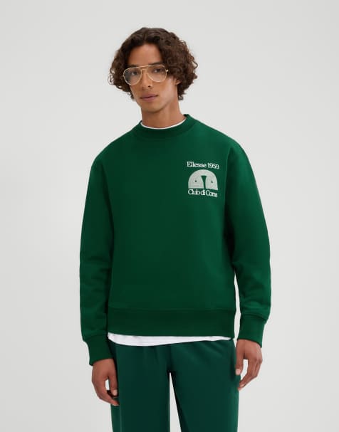 ellesse Club di corsa long sleeve graphic sweatshirt in dark green - view 1