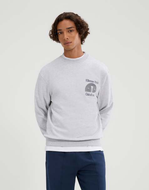 ellesse Club di corsa long sleeve graphic sweatshirt in light grey marl