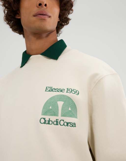 ellesse Club di corsa sweatshirt in off white, 3 of 4