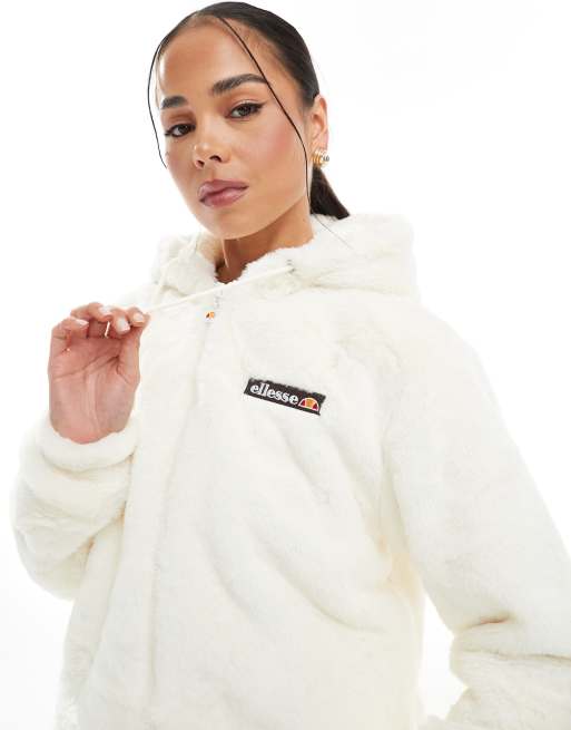 ellesse coffee pack faux fur hoodie in cream