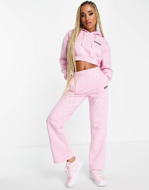 ellesse coffee pack monogram cropped hoodie with branding in pink | ASOS