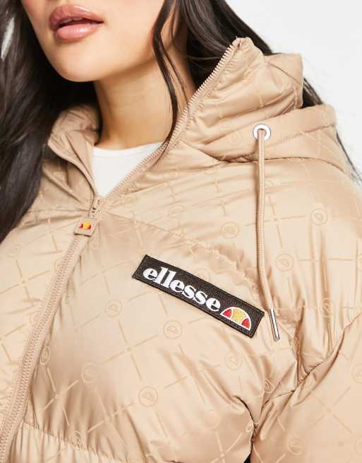 ellesse Coffee Pack monogram puffer jacket with logo in tan ASOS