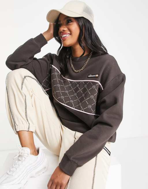 ellesse coffee pack sweatshirt with monogram in brown | ASOS