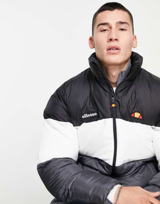 ellesse color block puffer in gray and black exclusive to ASOS