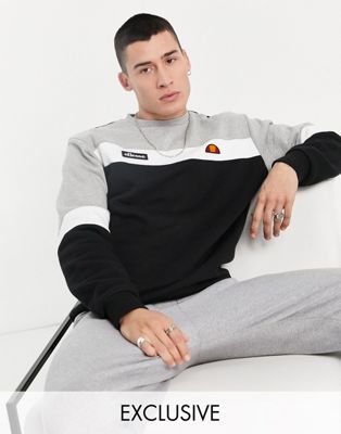 ellesse colour block sweatshirt in black and grey exclusive to ASOS
