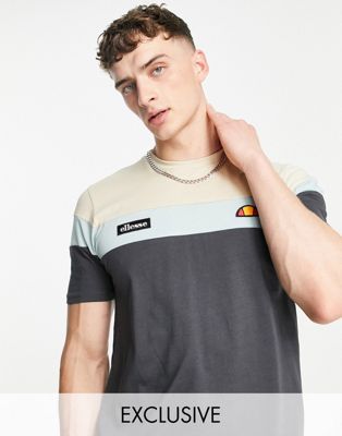 ellesse colour block t-shirt in charcoal and ecru exclusive to ASOS